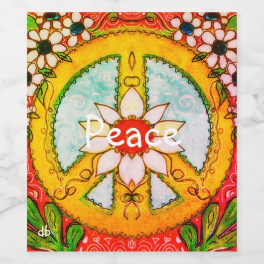 Vredesteken madelief boho bruiloft hippie liefde wijn etiket (Enkel label)