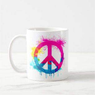 Vredesteken neonkleuren groovy spuitverf spatten koffiemok