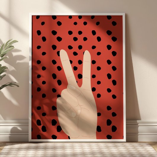 Vredesteken op rode gestippelde achtergrond Preppy Poster
