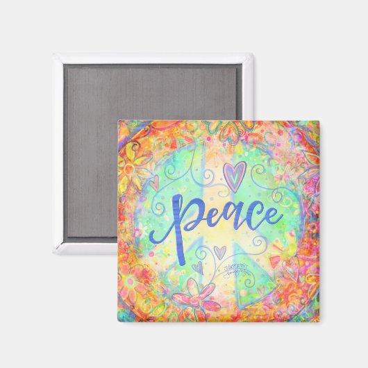 Vredesteken Pastel Kleurrijke Bloemen Inspirativit Magneet (Voorkant / Achterkant)