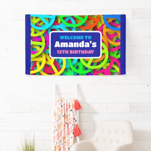 Vredesteken Patroon Groovy Sixties Verjaardag Welk Spandoek (Insitu)