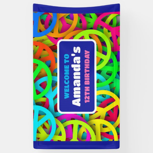 Vredesteken Patroon Groovy Sixties Verjaardag Welk Spandoek (Verticaal)