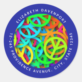 Vredesteken Patroon Groovy Sixties Vibe Adres Ronde Sticker