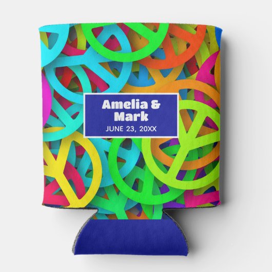 Vredesteken Patroon Groovy Sixties Vibe Bruiloft Blikjeskoeler (Achterkant)