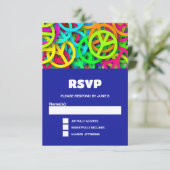 Vredesteken Patroon Groovy Sixties Vibe Bruiloft RSVP Kaartje (Staand voorkant)