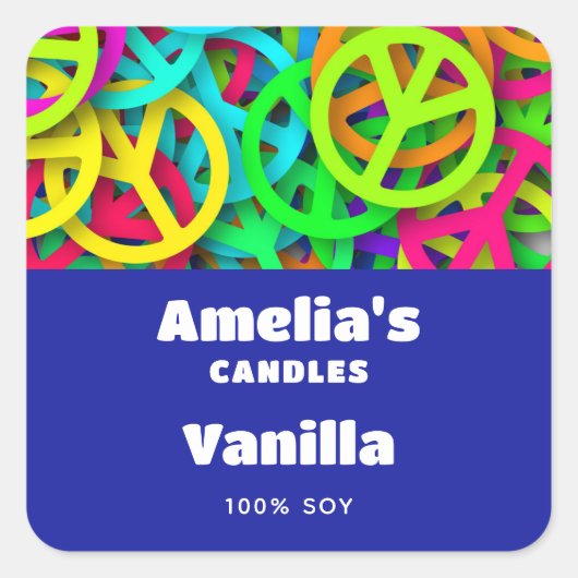 Vredesteken patroon Groovy Sixties Vibe Candle Vierkante Sticker (Voorkant)
