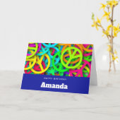 Vredesteken Patroon Groovy Sixties Vibe Verjaardag Kaart (Gele Bloem)