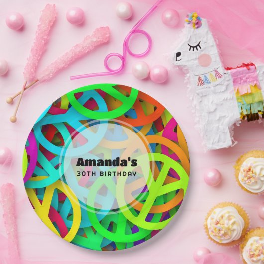 Vredesteken Patroon Groovy Sixties Vibe Verjaardag Papieren Bordje (Feest)