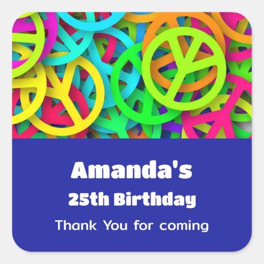 Vredesteken Patroon Groovy Sixties Vibe Verjaardag Vierkante Sticker (Voorkant)