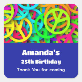 Vredesteken Patroon Groovy Sixties Vibe Verjaardag Vierkante Sticker