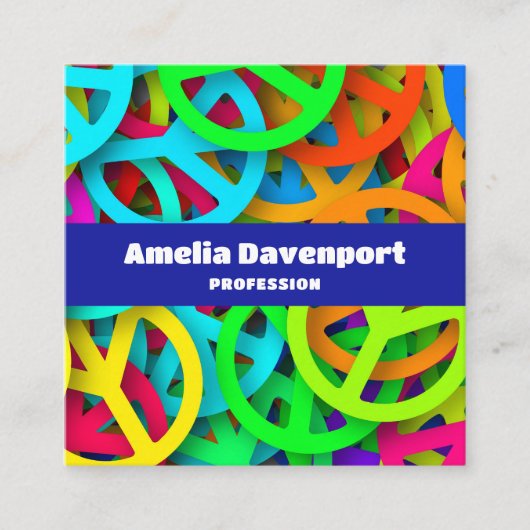 Vredesteken patroon Groovy Sixties Vibe Vierkante Visitekaartje (Voorkant)