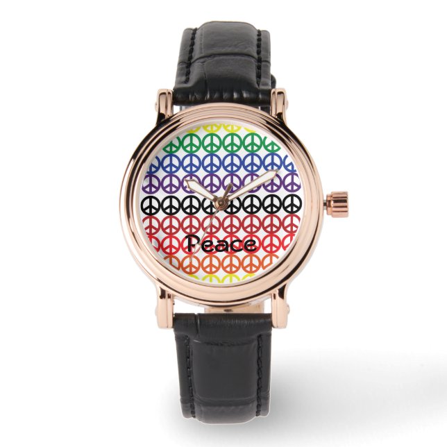Vredesteken Regenboog Kleuren met Naam Horloge (Voorkant)