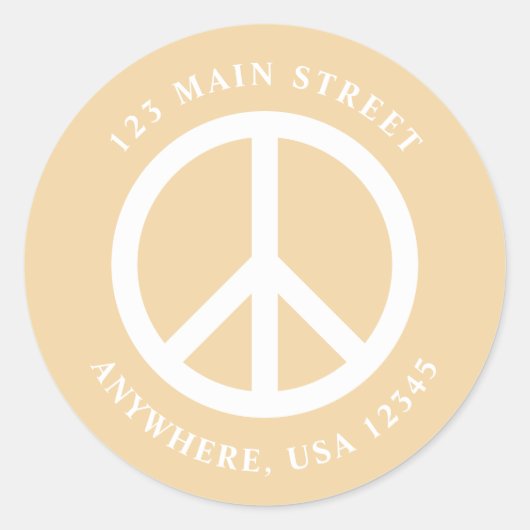 Vredesteken Retro gele adreslabel Ronde Sticker (Voorkant)