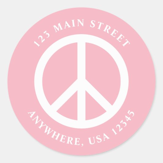Vredesteken Retro Roze adreslabel Ronde Sticker (Voorkant)