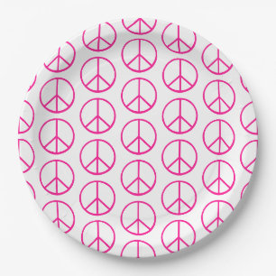 Vredesteken Roze Moderne Retro Groovy Papieren Bordje