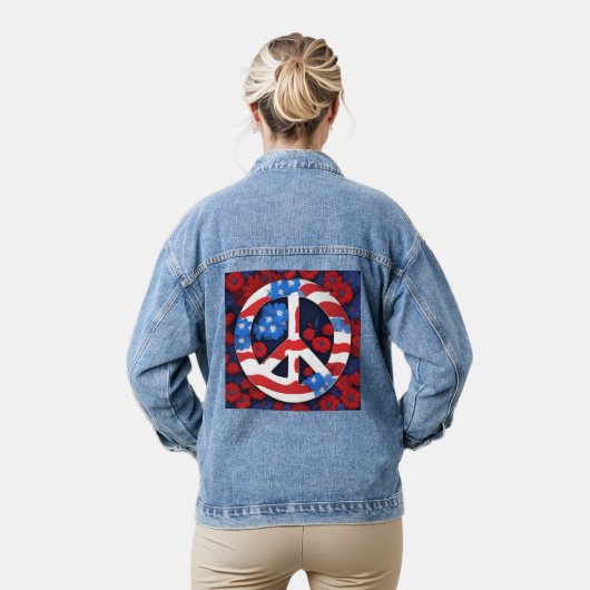Vredesteken Symbool US Flag Rood Wit & Blauw Hippi Denim Jacket (Model)