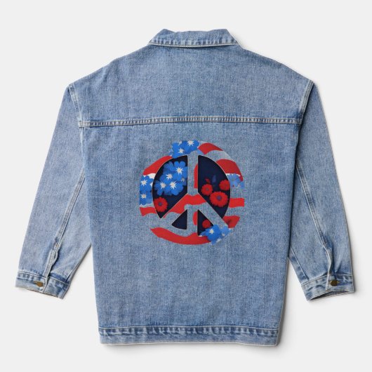 Vredesteken Symbool US Flag Rood Wit & Blauw Hippi Denim Jacket (Achterkant)