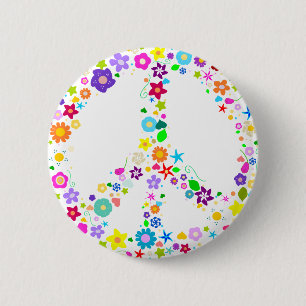 Vredesteken van bloemen ronde button 5,7 cm