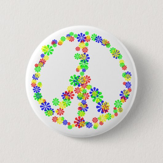 Vredesteken van bloemen ronde button 5,7 cm (Voorkant)