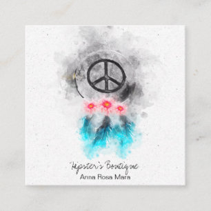 ** Vredesteken veren bloemen grunge tribal boho Vierkante Visitekaartje