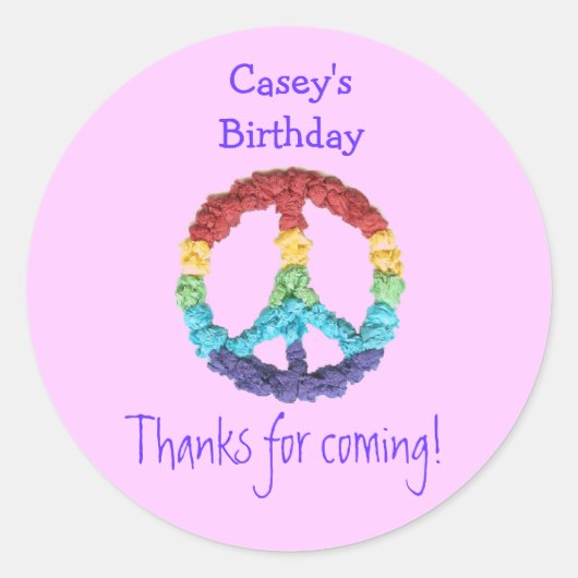 Vredesteken verjaardagsgunstiklabel ronde sticker (Voorkant)