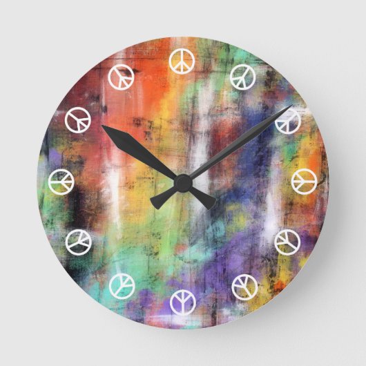Vredestijd ( wit op kleurrijke graffiti-grunge ) ronde klok (Voorkant)