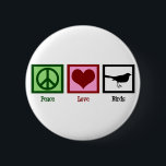 VredesTortelduifjes Ronde Button 5,7 Cm<br><div class="desc">Vogels zijn een prachtig geschenk van natuur. Deze  knop heeft een groen vredesteken,  een rood hart en een zwarte vogelsilhoutte die op een vierkant zit. Een schattig kerstcadeautje voor een vogelwaakster om te bevallen.</div>