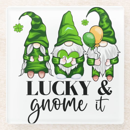 VREDESVERLIES HAPPY ST PATRICKS DAG CUTE GNOMES GLAZEN ONDERZETTER (Voorkant)