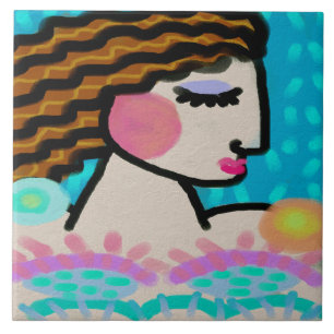 Vredig Abstract digitaal portret van een vrouw Tegeltje