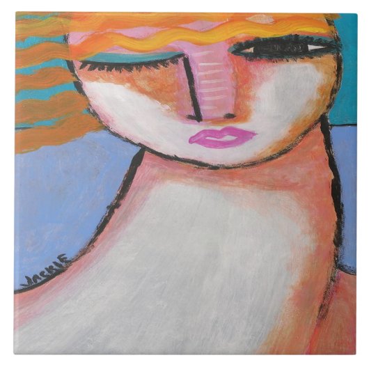 Vredig Abstract portret van een vrouw Tegeltje (Voorkant)