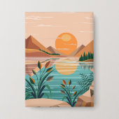 Vredig bergmeer zonsondergang landschap button (Voorkant)