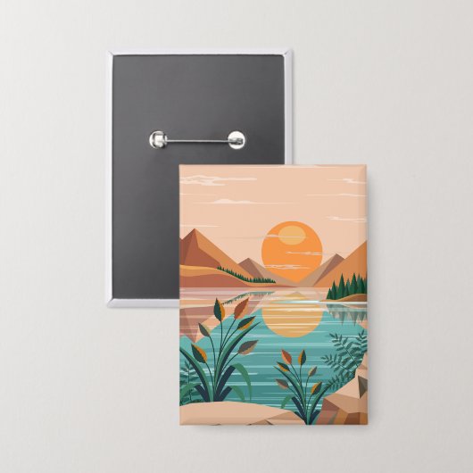 Vredig bergmeer zonsondergang landschap button (Voorkant / Achterkant)