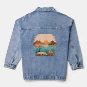 Vredig bergmeer zonsondergang landschap denim jacket (Achterkant)