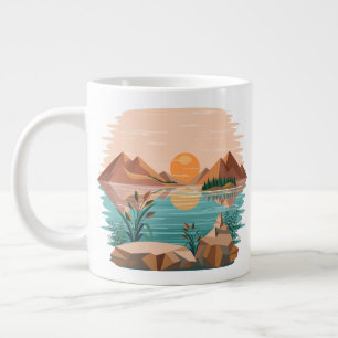Vredig bergmeer zonsondergang landschap grote koffiekop