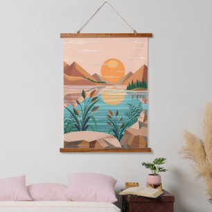 Vredig bergmeer zonsondergang landschap hangend wandkleed