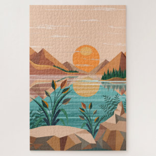 Vredig bergmeer zonsondergang landschap legpuzzel