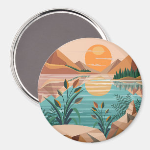 Vredig bergmeer zonsondergang landschap magneet