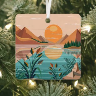 Vredig bergmeer zonsondergang landschap metalen ornament