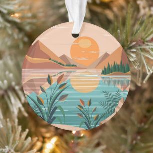 Vredig bergmeer zonsondergang landschap ornament