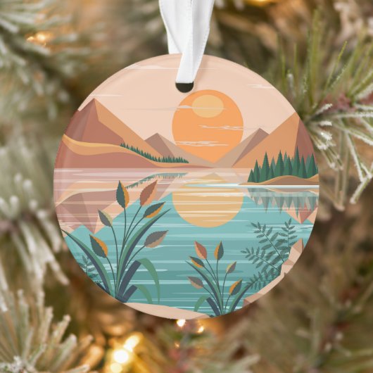 Vredig bergmeer zonsondergang landschap ornament (Boom)