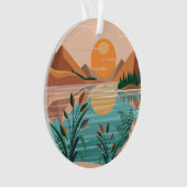 Vredig bergmeer zonsondergang landschap ornament (voorkant)