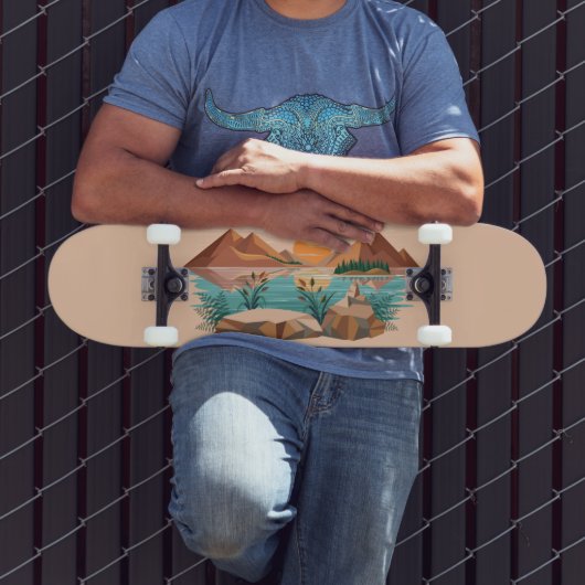 Vredig bergmeer zonsondergang landschap persoonlijk skateboard (Buiten 3)