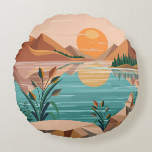 Vredig bergmeer zonsondergang landschap rond kussen