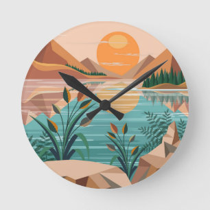 Vredig bergmeer zonsondergang landschap ronde klok