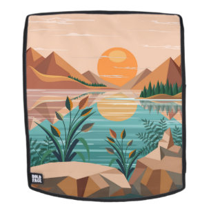 Vredig bergmeer zonsondergang landschap rugtassen