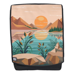 Vredig bergmeer zonsondergang landschap rugtassen