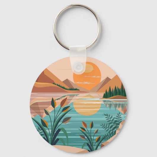 Vredig bergmeer zonsondergang landschap sleutelhanger (Voorkant)