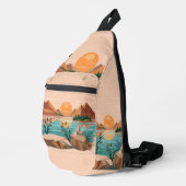 Vredig bergmeer zonsondergang landschap sling bag (Rechterhoek)