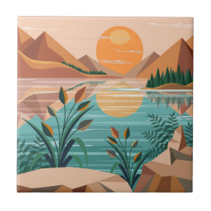Vredig bergmeer zonsondergang landschap tegeltje