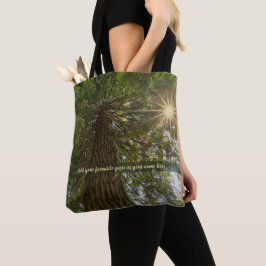 Vredig bos met gouden licht foto tote bag